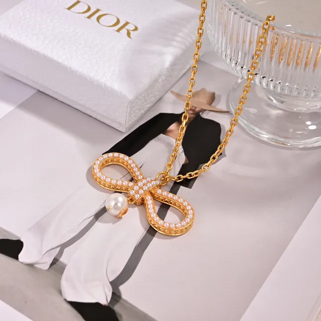 Dior Bow Pearl Gold-Tone Dangling Earrings 4