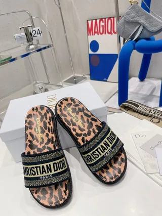 Dior Brown Black Leopard-Print Upper Woven Logo Strap Slippers 2