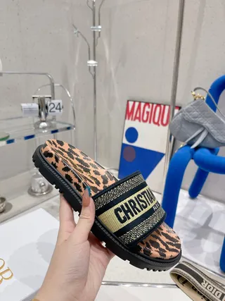 Dior Brown Black Leopard-Print Upper Woven Logo Strap Slippers 3