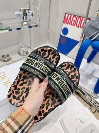 Dior Brown Black Leopard-Print Upper Woven Logo Strap Slippers 5