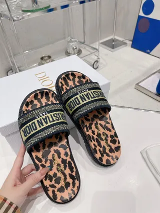 Dior Brown Black Leopard-Print Upper Woven Logo Strap Slippers 6