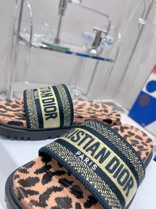 Dior Brown Black Leopard-Print Upper Woven Logo Strap Slippers 7
