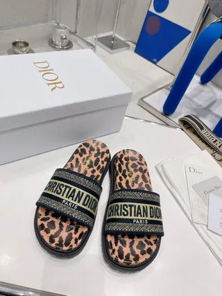 Dior Brown Black Leopard-Print Upper Woven Logo Strap Slippers 8