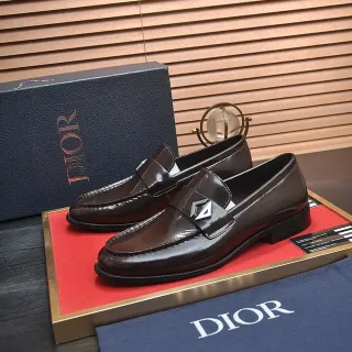 Dior Brown Black Patent Leather Metal Logo Plaque Loafer