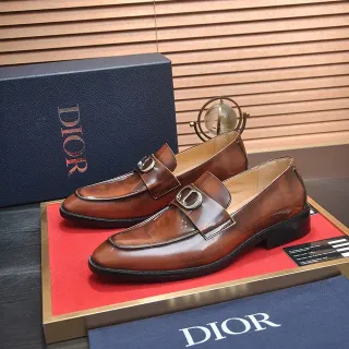 Dior Brown Black Polished Leather Cap-Toe Construction Loafer