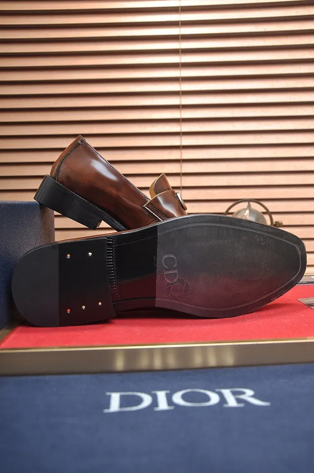 Dior Brown Black Polished Leather Cap-Toe Construction Loafer 3