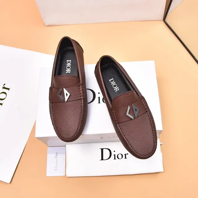 Dior Brown Silver Pebbled Leather Metal Buckle Detail Loafer 2