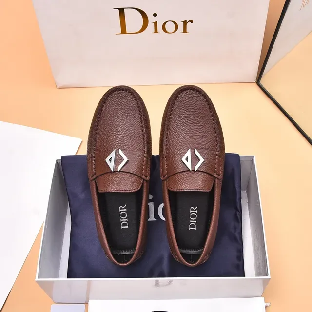 Dior Brown Silver Pebbled Leather Metal Buckle Detail Loafer 3