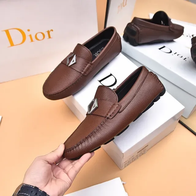 Dior Brown Silver Pebbled Leather Metal Buckle Detail Loafer 4