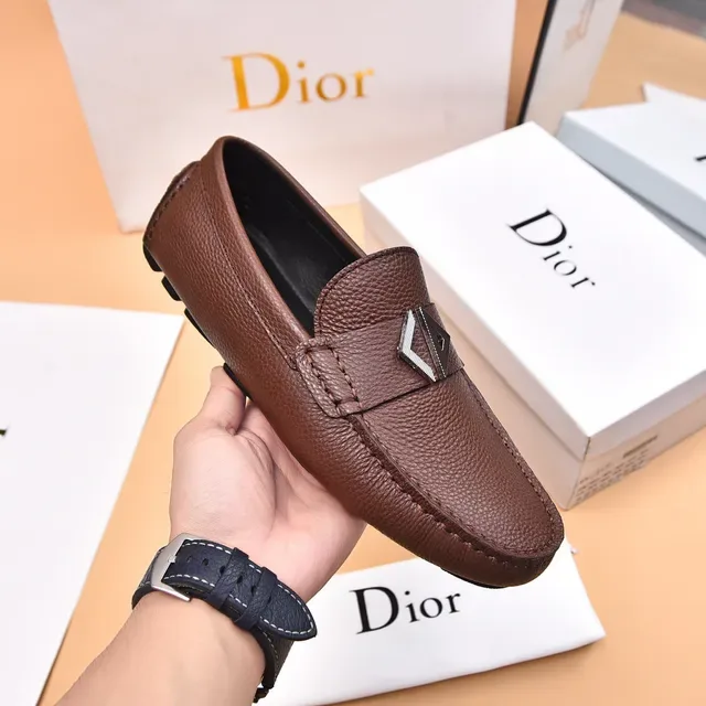 Dior Brown Silver Pebbled Leather Metal Buckle Detail Loafer 5