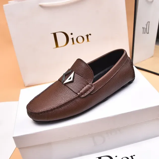 Dior Brown Silver Pebbled Leather Metal Buckle Detail Loafer 6