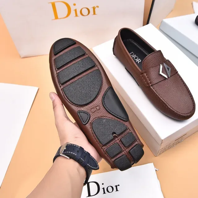 Dior Brown Silver Pebbled Leather Metal Buckle Detail Loafer 7