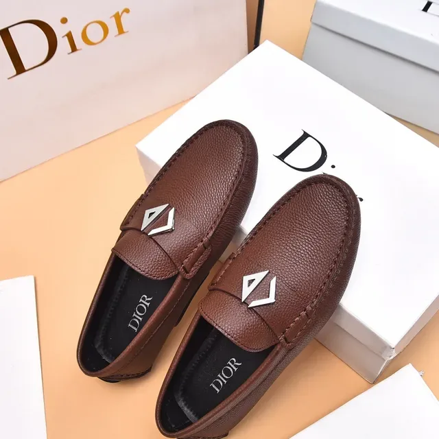Dior Brown Silver Pebbled Leather Metal Buckle Detail Loafer 8