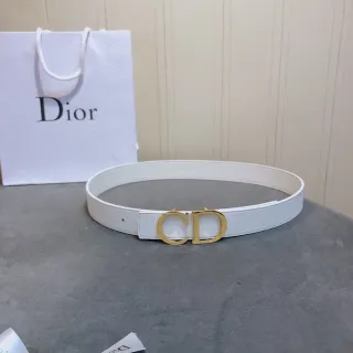 Dior CD Belt White Textured Leather Gold-Tone Buckle Leather Belt