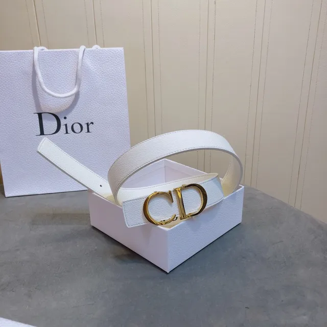 Dior CD Belt White Textured Leather Gold-Tone Buckle Leather Belt 2