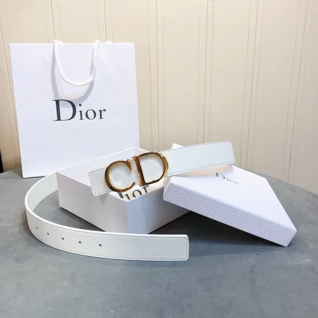 Dior CD Belt White Textured Leather Gold-Tone Buckle Leather Belt 3