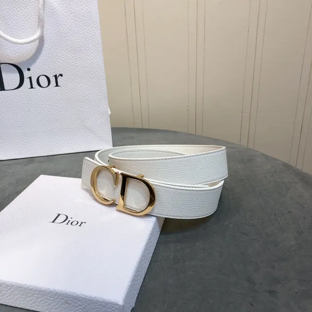 Dior CD Belt White Textured Leather Gold-Tone Buckle Leather Belt 4