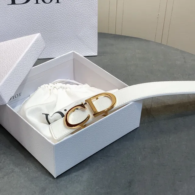 Dior CD Belt White Textured Leather Gold-Tone Buckle Leather Belt 5
