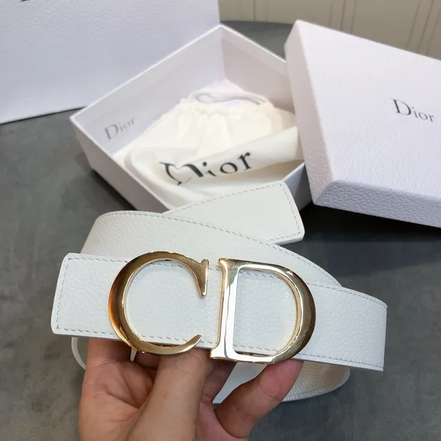 Dior CD Belt White Textured Leather Gold-Tone Buckle Leather Belt 6