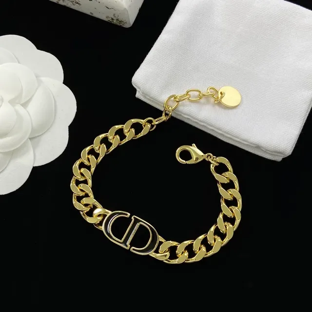 Dior CD Logo Chaîne Dorée Blanche Épaisse Curb Collier Pendentif 3