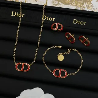 Collier Dior CD Logo Chaîne Or Rouge Émaillé
