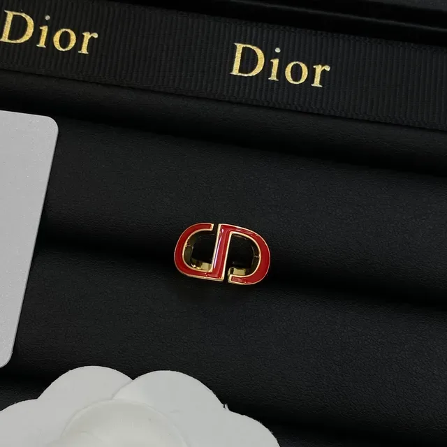 Dior CD Logo Red Gold Chain Enamel Necklace 3