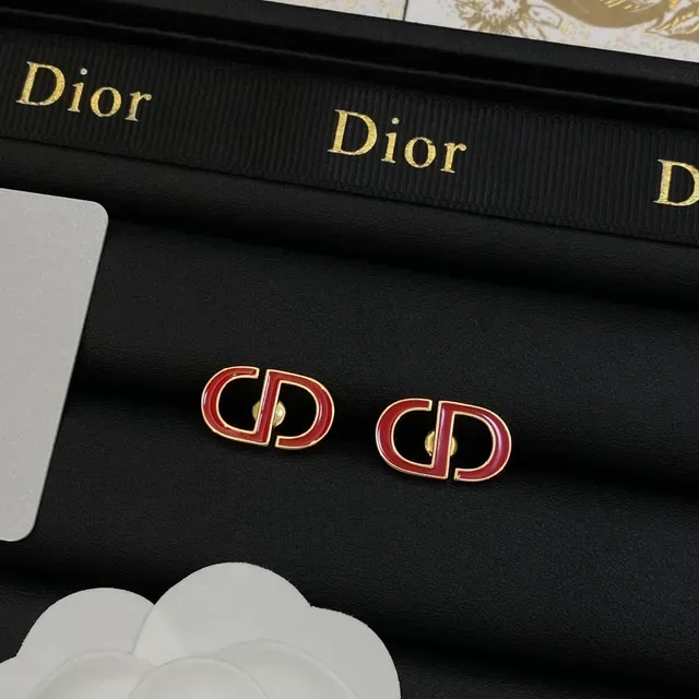 Dior CD Logo Red Gold Chain Enamel Necklace 5