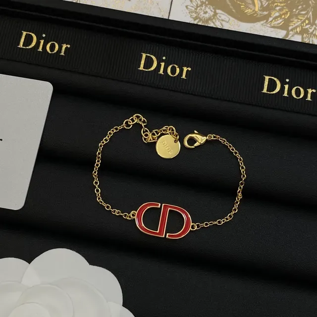 Dior CD Logo Red Gold Chain Enamel Necklace 6