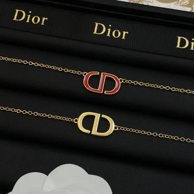 Dior CD Logo Red Gold Chain Enamel Necklace 8