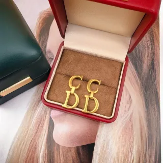 Dior CD Monogram Gold-Tone Interlocking Earrings