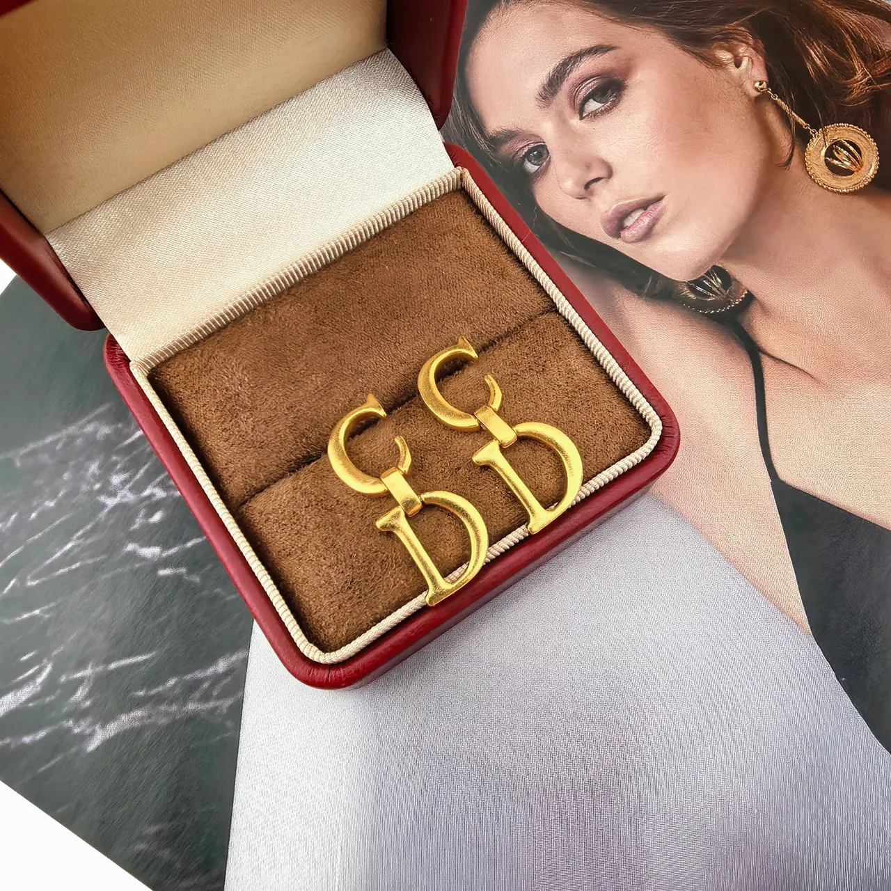 Dior CD Monogram Gold-Tone Interlocking Earrings 2