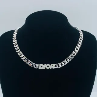Dior Crystal-Pavé Logo Curb Chain Necklace