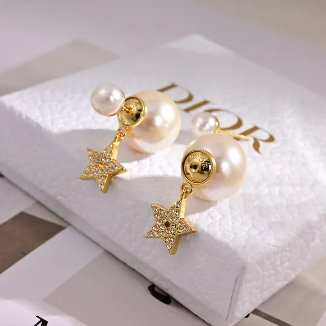 Dior Double Pearl and Pavé Star Earrings 2
