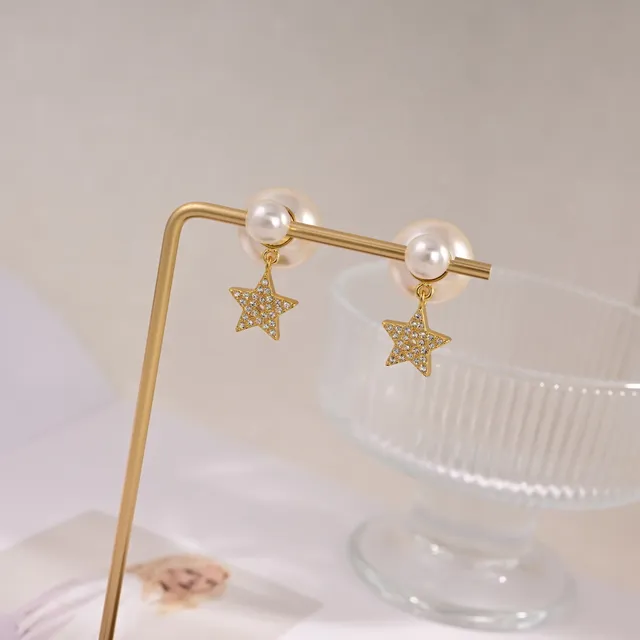 Dior Double Pearl and Pavé Star Earrings 3