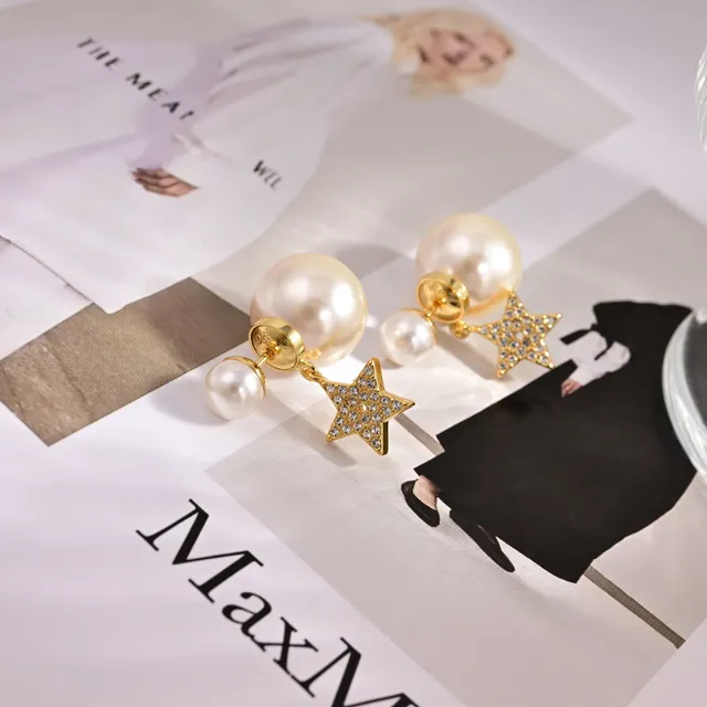 Dior Double Pearl and Pavé Star Earrings 6