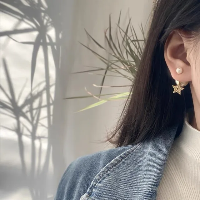 Dior Double Pearl and Pavé Star Earrings 7