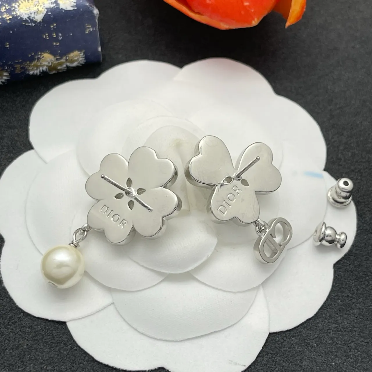 Dior Floral Heart Pearl Drop Earrings 3