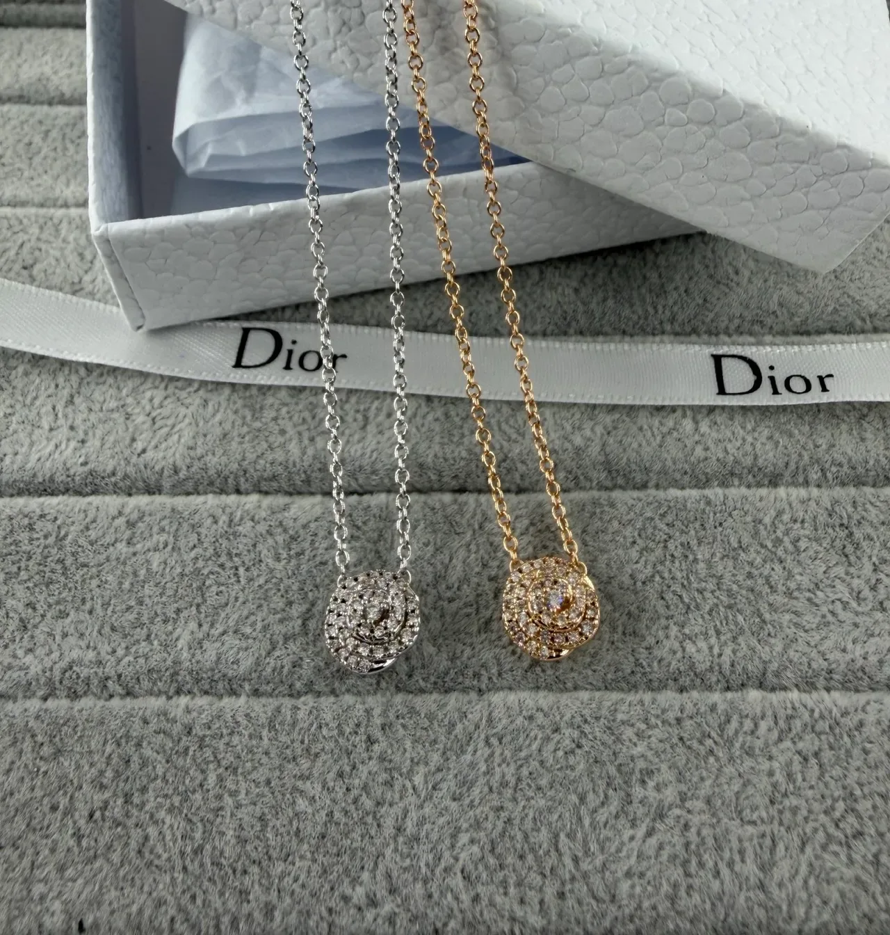 Dior Floral Pavé Rose Pendant Necklace 2