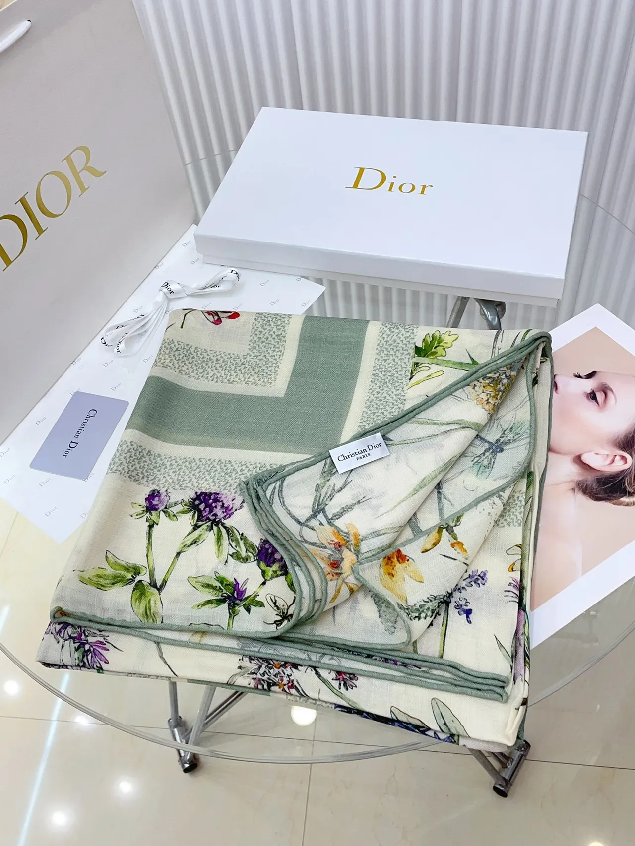 Dior Impressão Floral Motivo Botânico Lenço de Seda 5