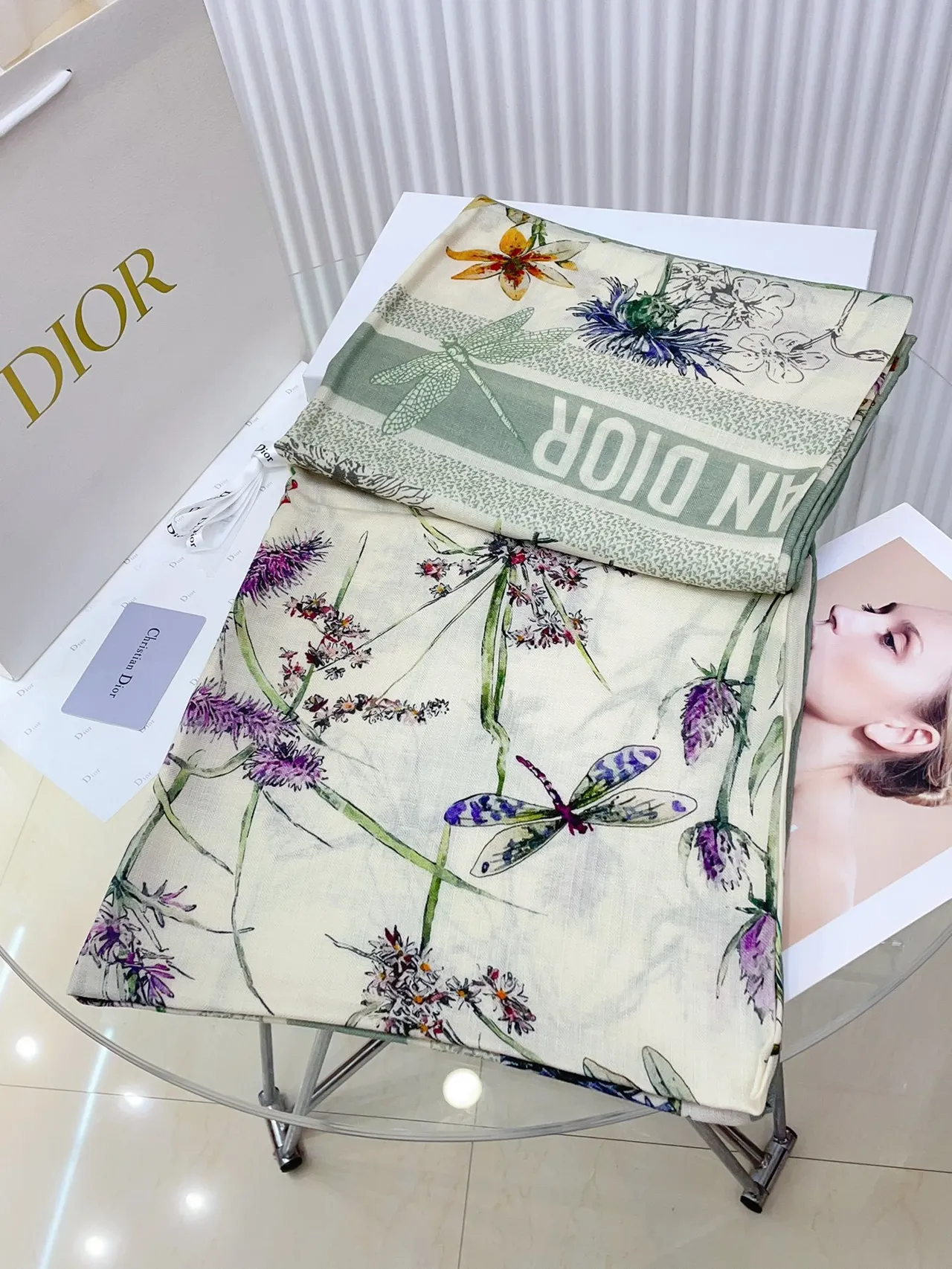 Dior Impressão Floral Motivo Botânico Lenço de Seda 6