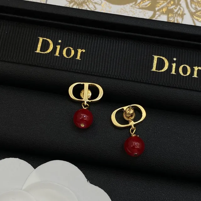Dior Gold Red Chain Bead Dangle Necklace 2
