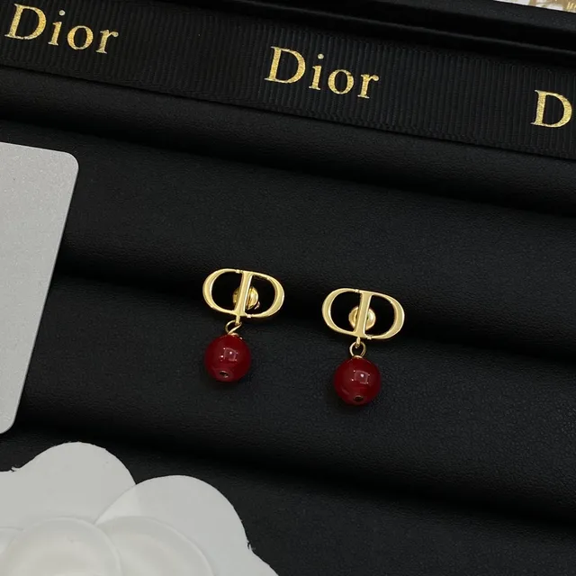 Dior Gold Red Chain Bead Dangle Necklace 3
