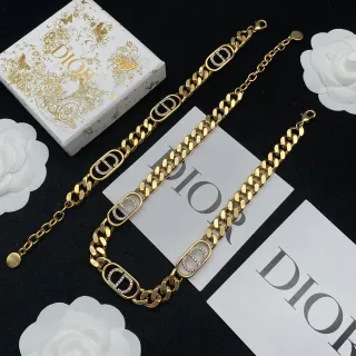 Dior Gold Silver Curb Chain Pavé-Crystal CD Logo Charms Bracelet