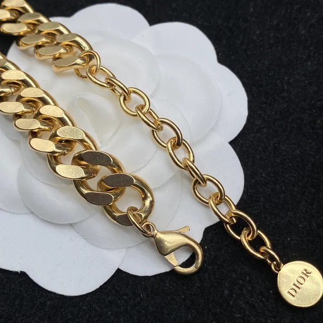 Dior Gold Silver Curb Chain Pavé-Crystal CD Logo Charms Bracelet 2