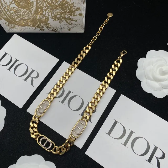 Dior Gold Silver Curb Chain Pavé-Crystal CD Logo Charms Bracelet 5