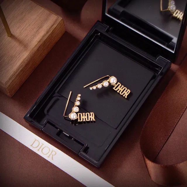 Dior Gold-Tone DIOR Letter Pearl Earrings 2