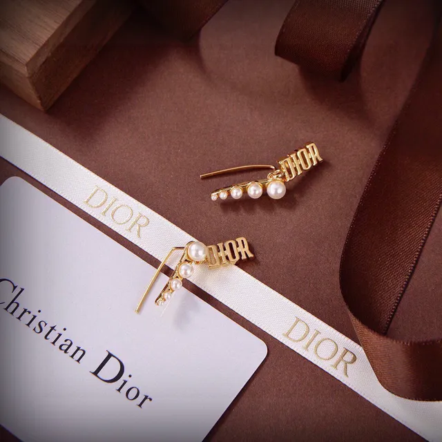 Dior Gold-Tone DIOR Letter Pearl Earrings 4