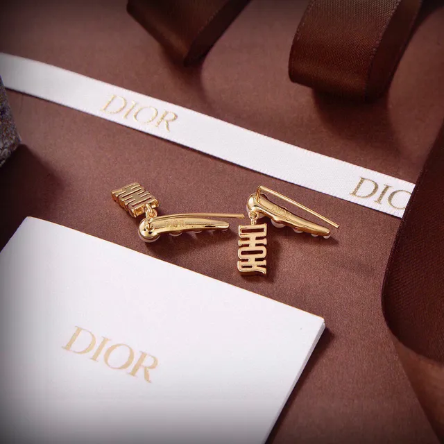 Dior Gold-Tone DIOR Letter Pearl Earrings 5