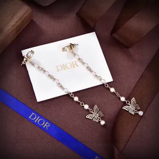 Dior Gold-Tone Pearl and Butterfly Charm Drop Earrings