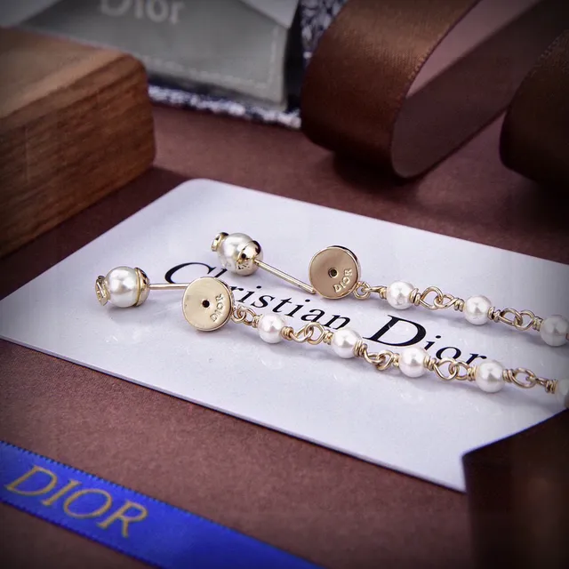 Dior Gold-Tone Pearl and Butterfly Charm Drop Earrings 2